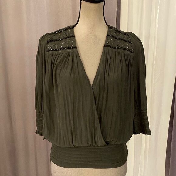 Ramy Brook Olive Green embellished blouse, S - Picture 1 of 10
